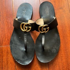 Used Authentic Black Gucci Marmont Sandals Women EU 39 9 US w/ Dustbag Orig $590